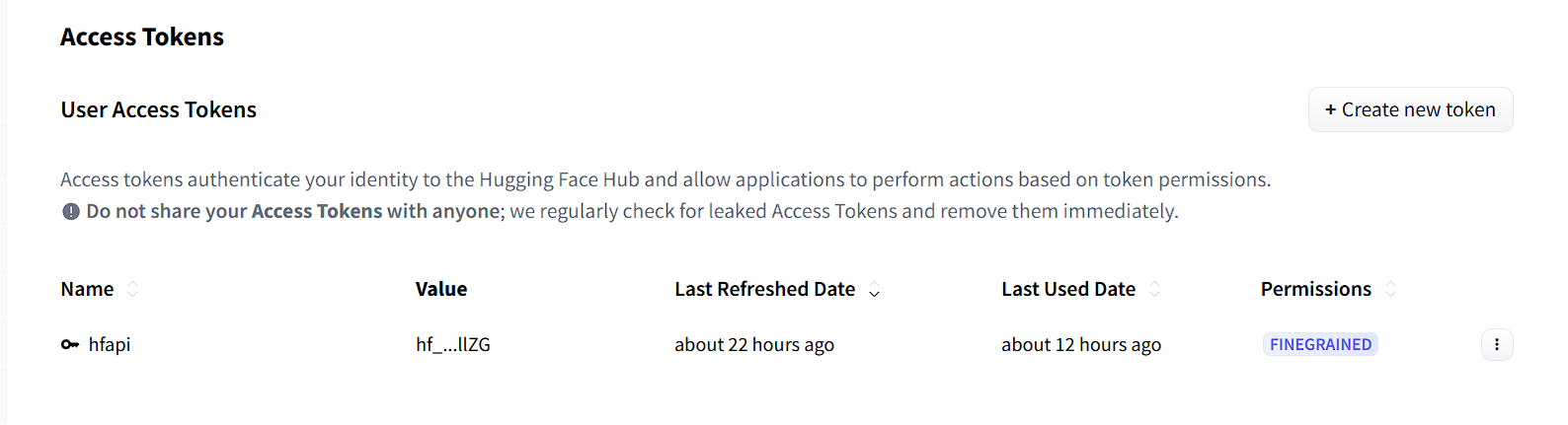 Access Tokens 页面