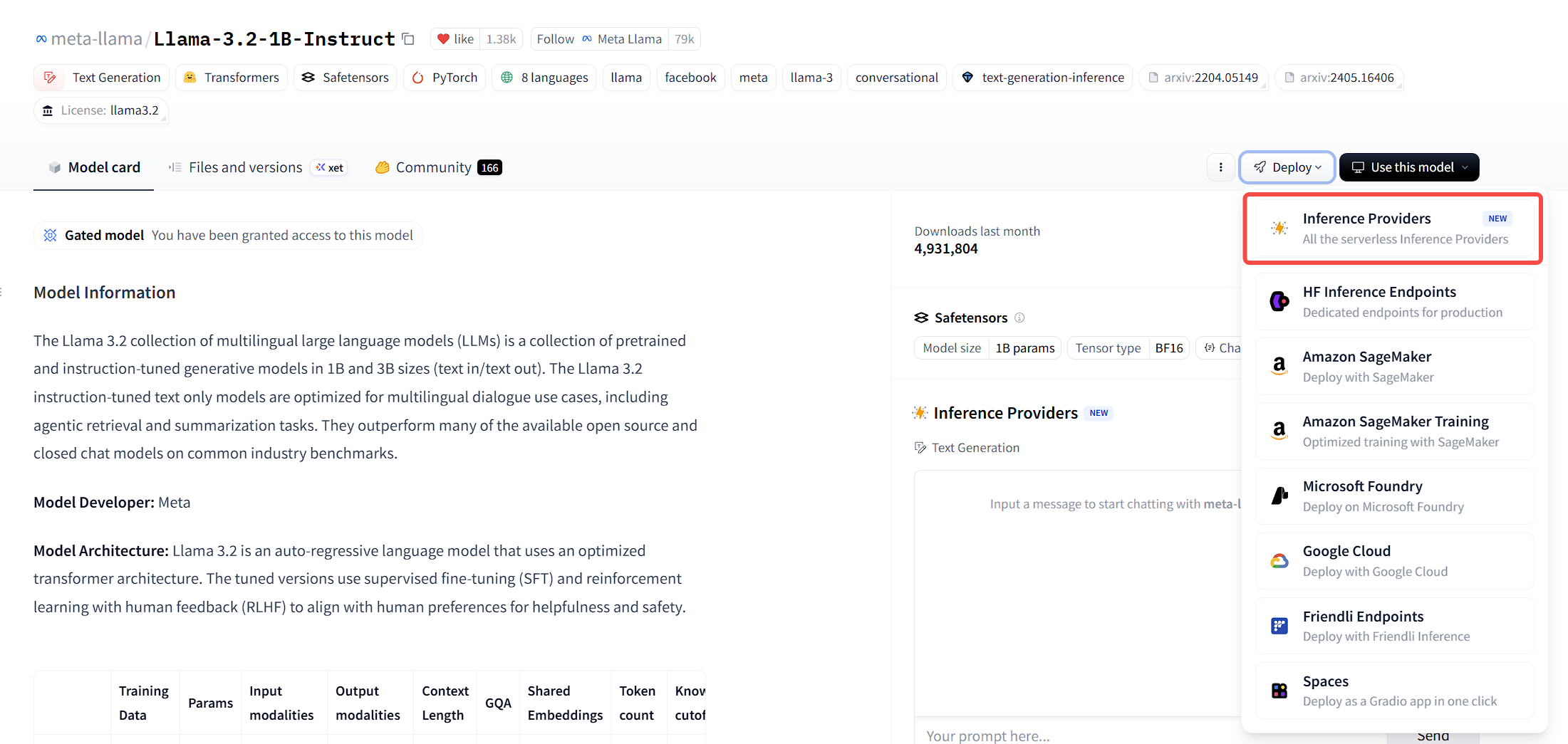 Inference Providers 页面